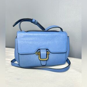 J Crew Leather Crossbody Bag Purse Small Blue Lagoon Buckle Adjustable Strap